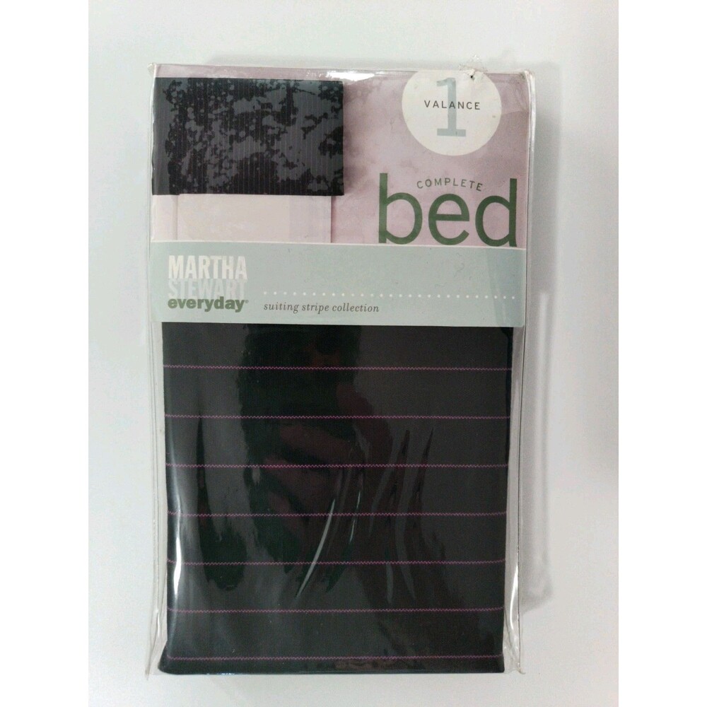 Martha Stewart Everyday Suiting Stripe Collection Black Pink Valance 52”x15” NEW
